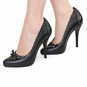 Christian Dior Muse Black Leather Scallop Edging Stud Eyelet Detailing Stiletto